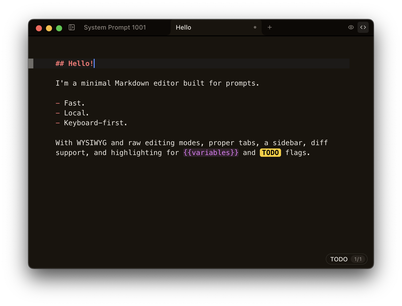 Smarkup raw markdown editor with syntax highlighting