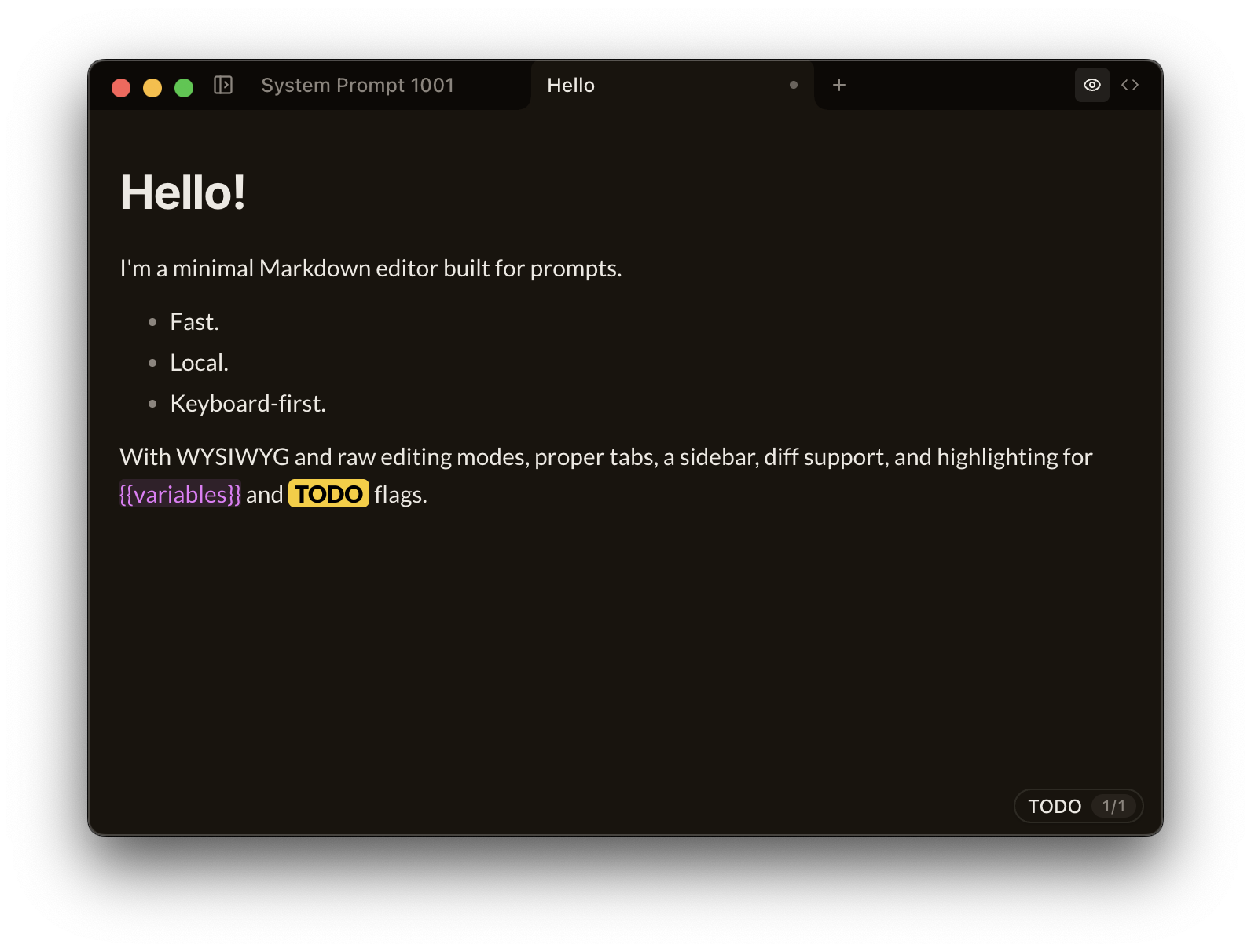 Smarkup WYSIWYG editor showing rendered markdown