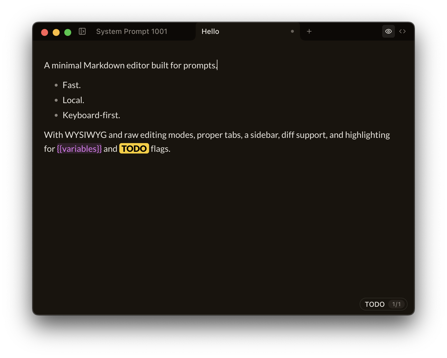 Smarkup WYSIWYG editor showing rendered markdown